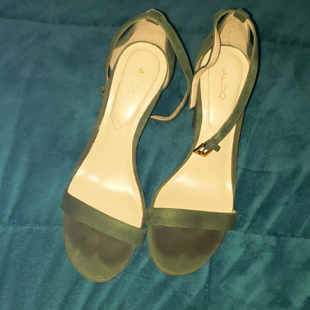 Aldo Olive Green Suede Ankle Strap Sandals